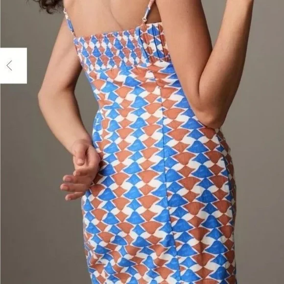 NWT Anthropologie Ophelia Sleeveless Linen Slim Mini Dress Maeve Size 12 Blue - Picture 2 of 4